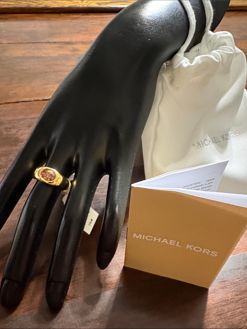MICHAEL KORS Gold-Tone Ring w/Oval Pink Gemstone